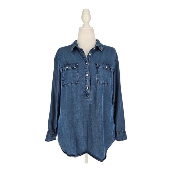 a new day Tops - A New Day Blue Chambray Casual Denim Shirt Country Cowgirl Womens Size XL